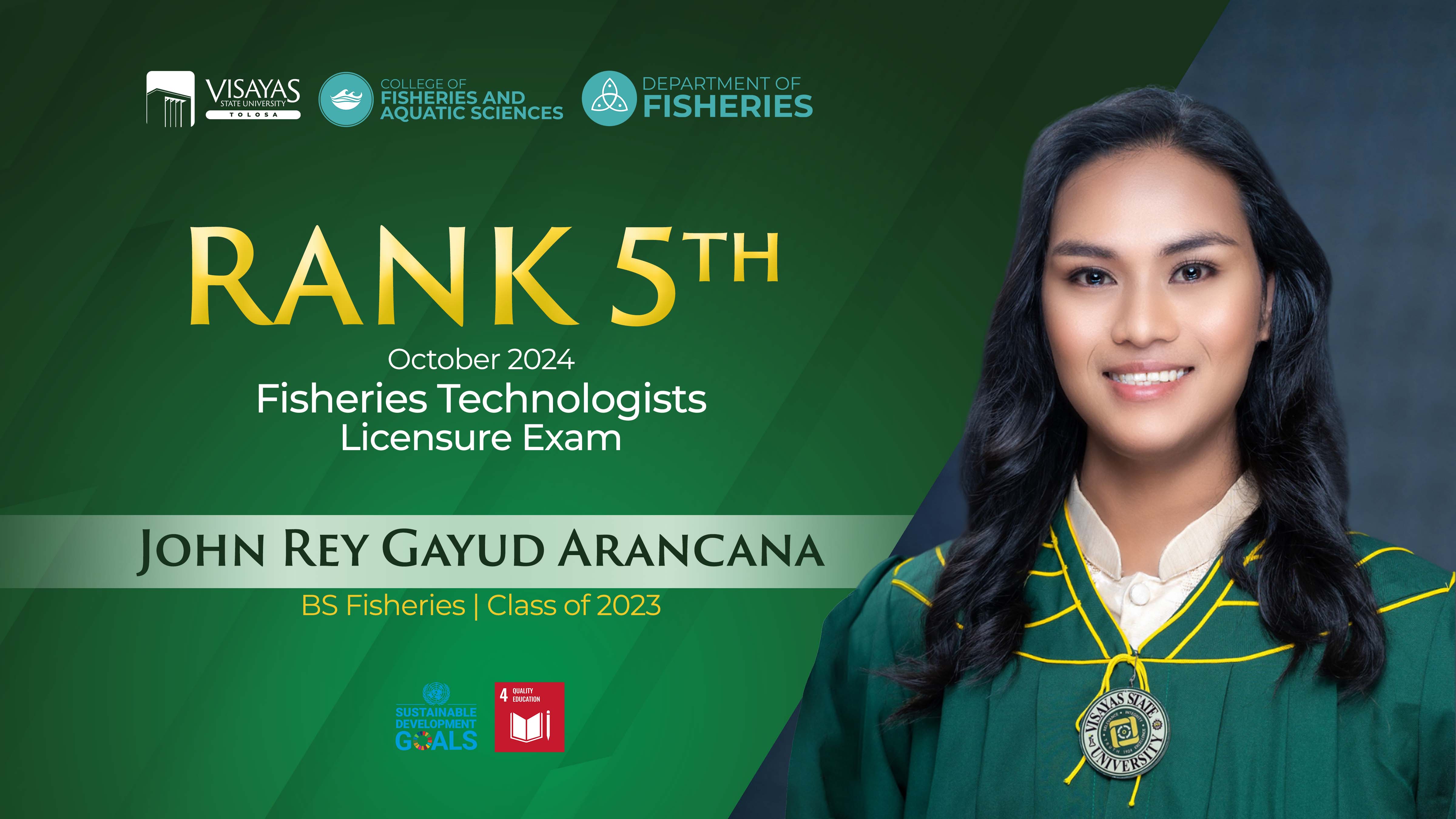 VSU Tolosa topnotcher in fisheries 2024